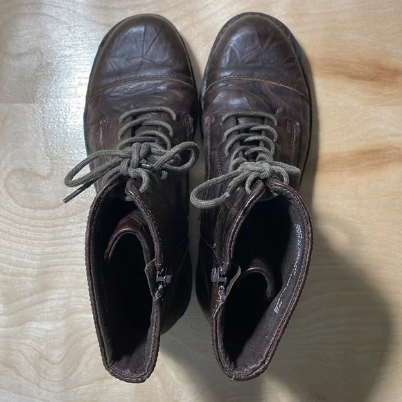 Clarks Bendables Nikki Plaza Genuine Leather Combat Boots - Brown - Picture 6 of 10